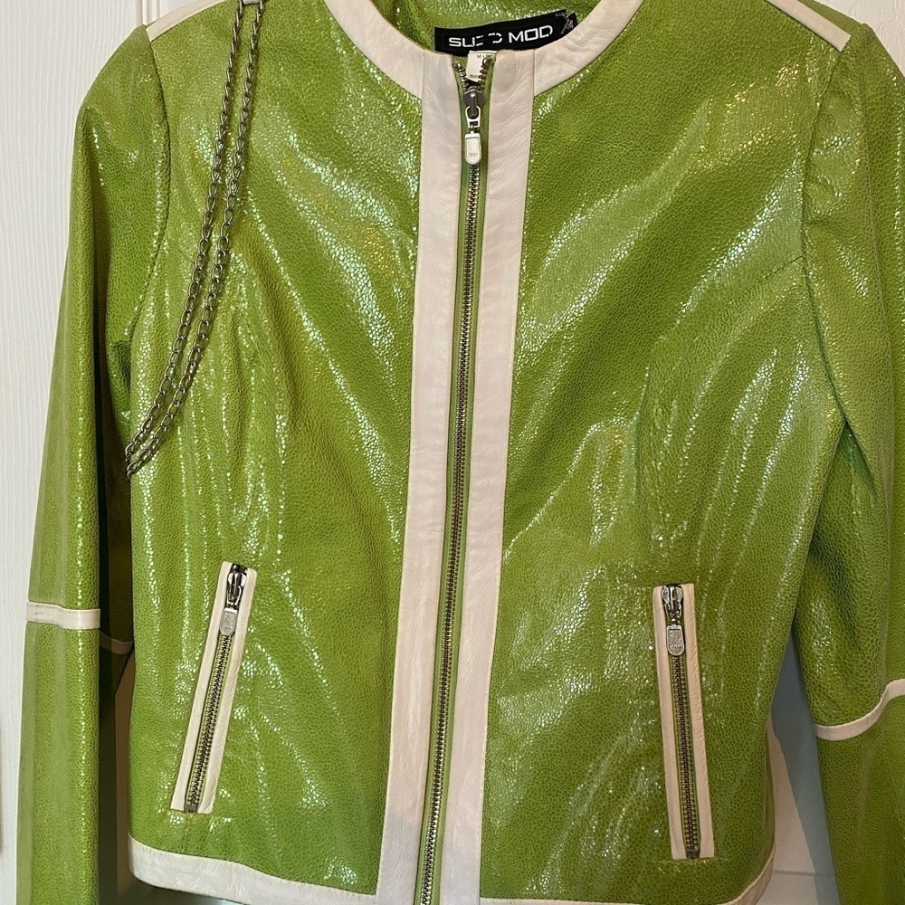 SUED MOD vintage Lime Green Leather Jacket - Picture 3 of 6